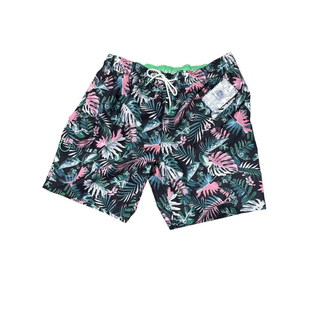 Havana Jim Tropical Print Black/Pink Floral Mens Swim Shorts Trunks Medium NWT